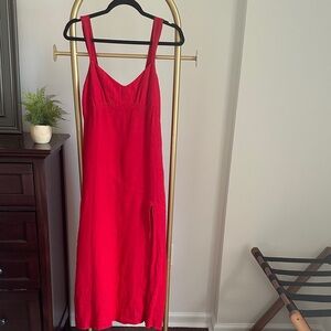 NWT ZARA red linen midi dress with side slit (size medium) ✨